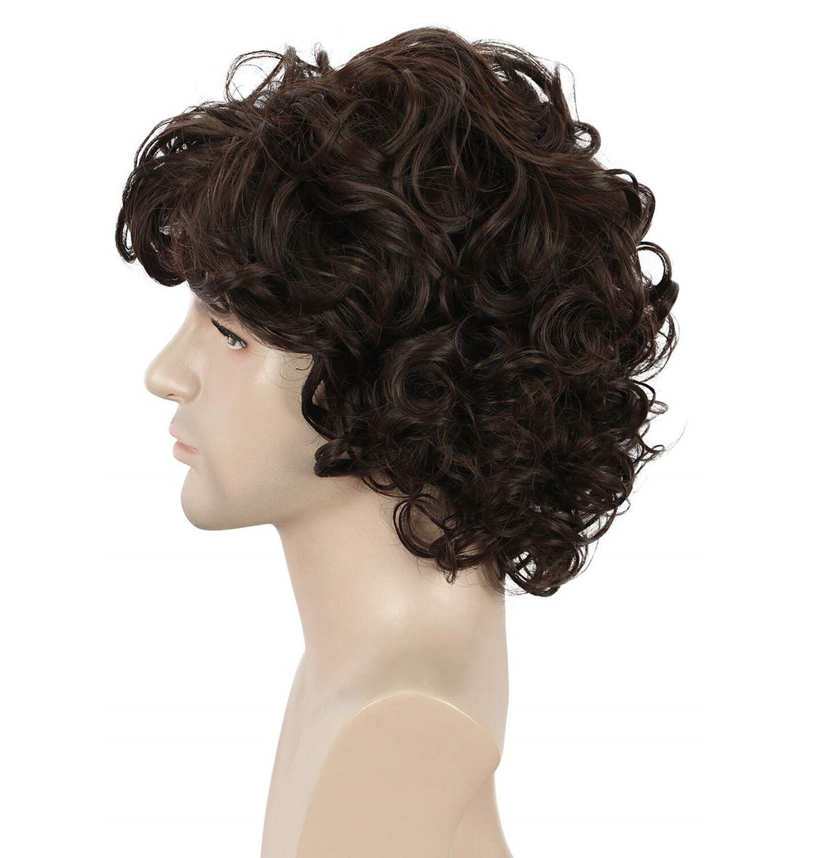 Men Short Curly Brown Wig Fluffy Synthetic Hair for Daily Wear