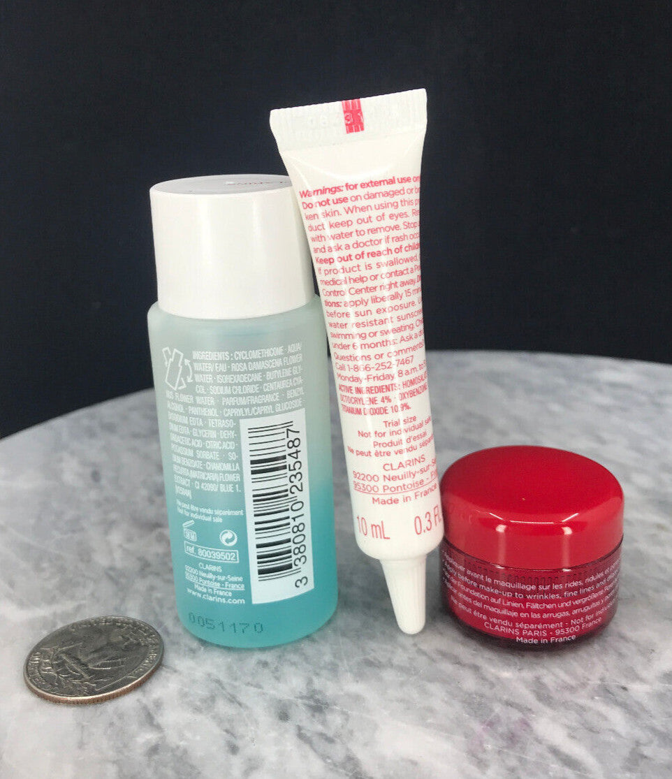 Clarins Skincare Travel Set - Sample Size 3 Pieces, Includes Eye Remover & Anti-Pollution