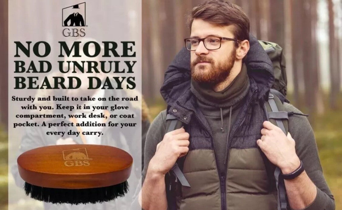 Men's Boar Bristle Beard Grooming Brush with Wooden Handle - Travel Gift