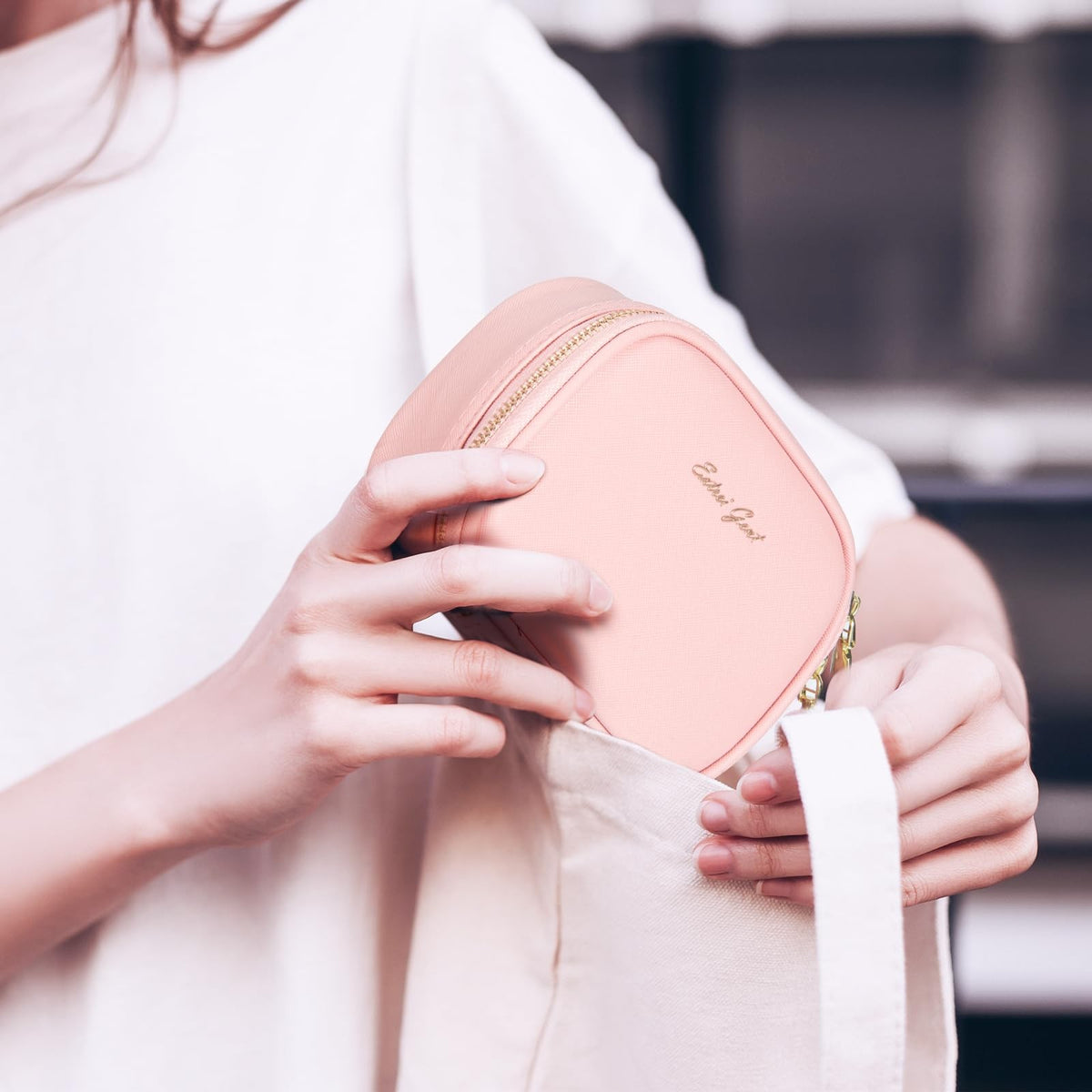 Mini Makeup Bag with LED Mirror Portable Travel Cosmetic Organizer