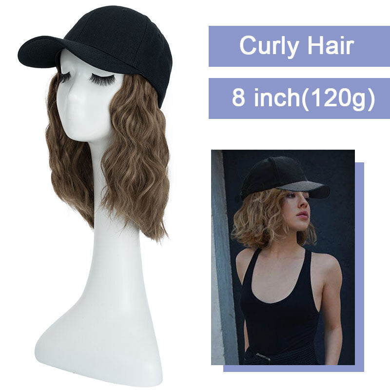 Baseball Cap with Hair Extensions - Wavy & Straight Human-Like Hairpiece