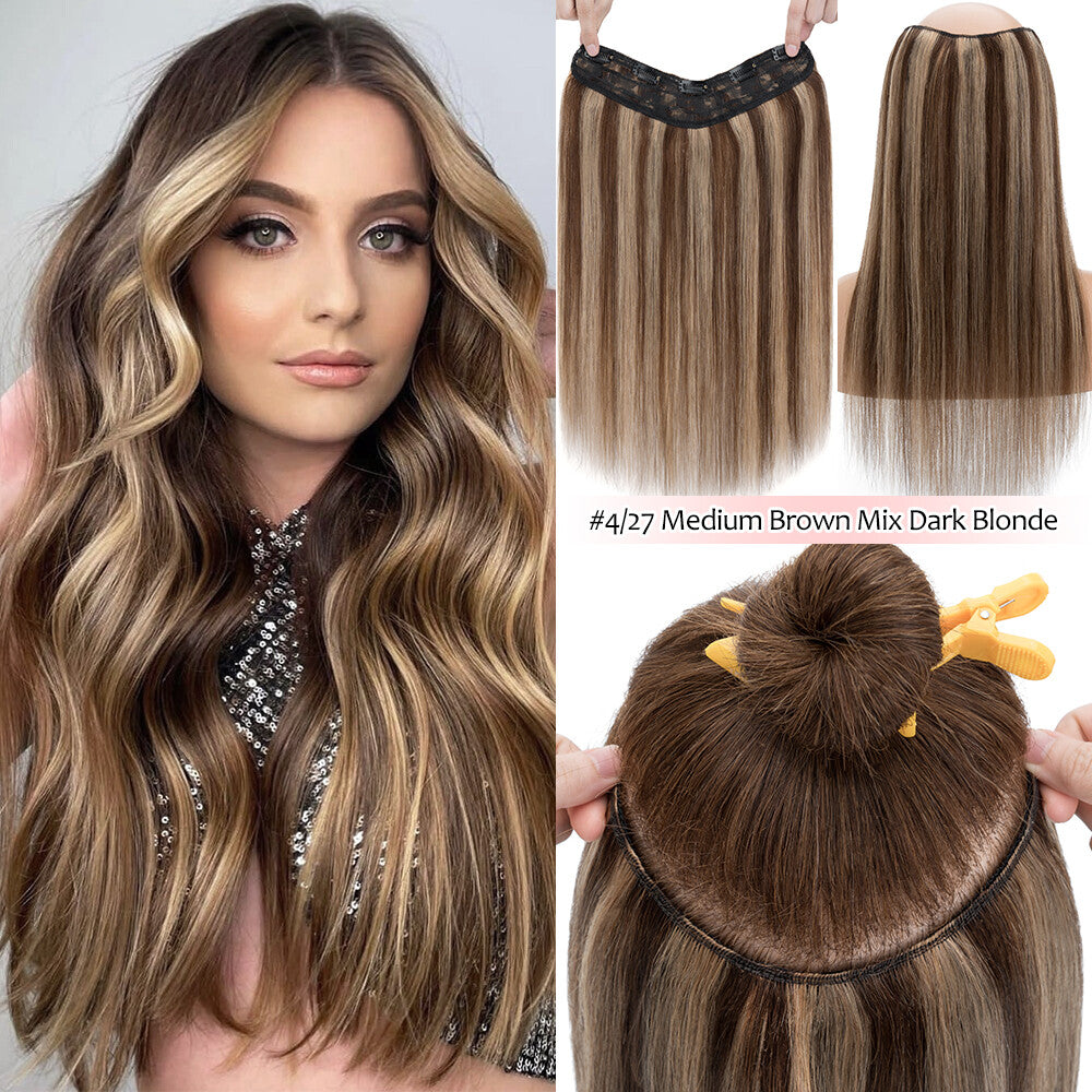 Clip-In Human Hair Extensions V-Shape Half Head - Remy Straight Hair