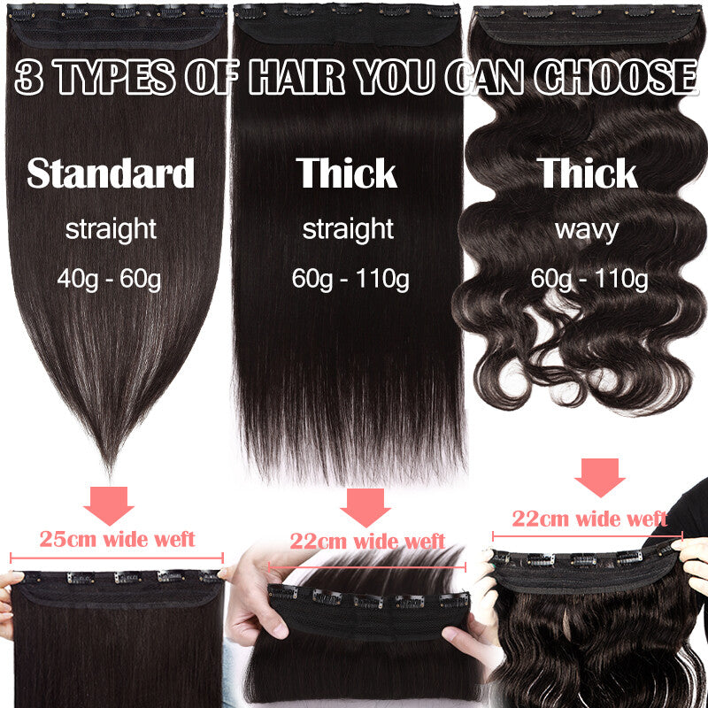 Remy Human Hair Clip-In Extensions Full Head Weft - Thick & Natural Look