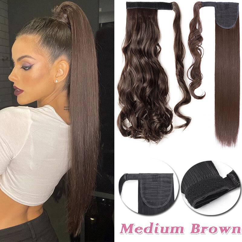 Clip-In Thick Hair Ponytail Extension - Real Human Hair, Various Lengths & Colors