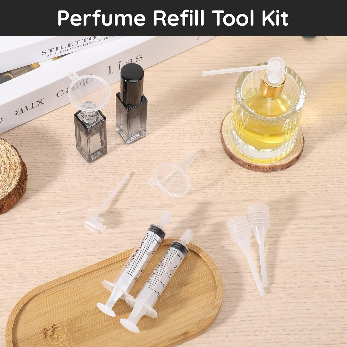 Perfume Refill Kit 8-Piece Clear Plastic Dispenser Set Funnels Droppers