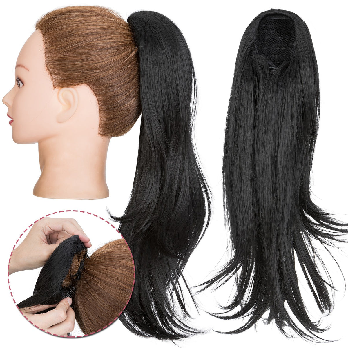 Long Drawstring Clip-In Ponytail Extensions - Natural Look Hairpiece