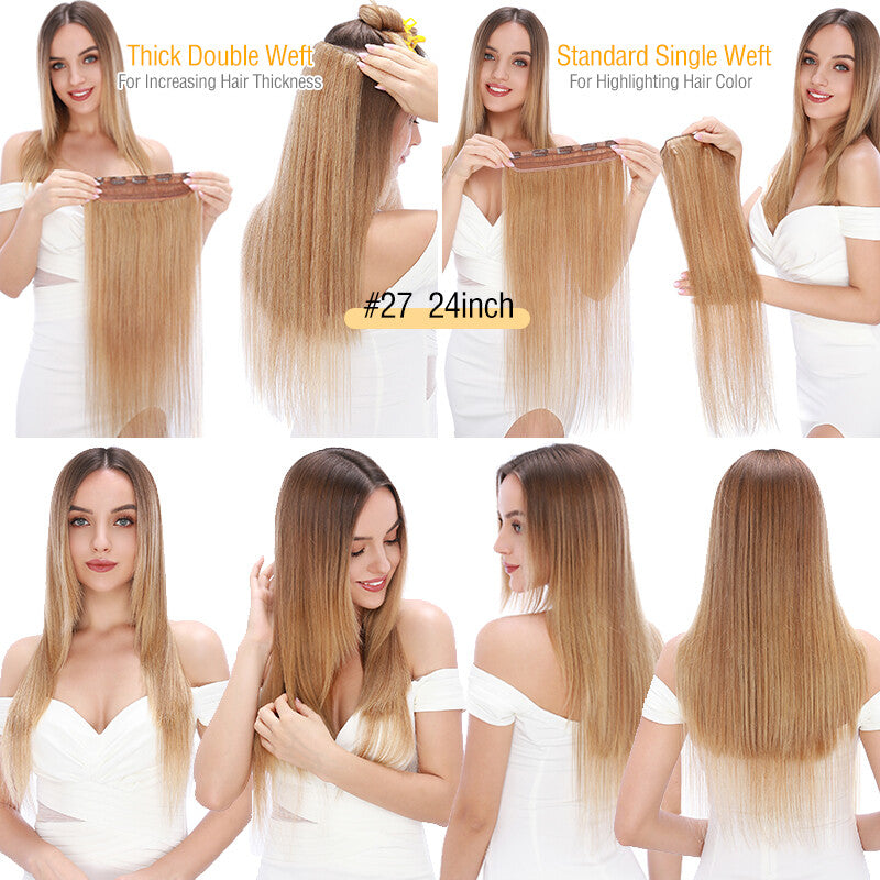 Clip-In Hair Extensions 3/4 Head Long Wavy Real Remy Human Hair 20-24 Inch