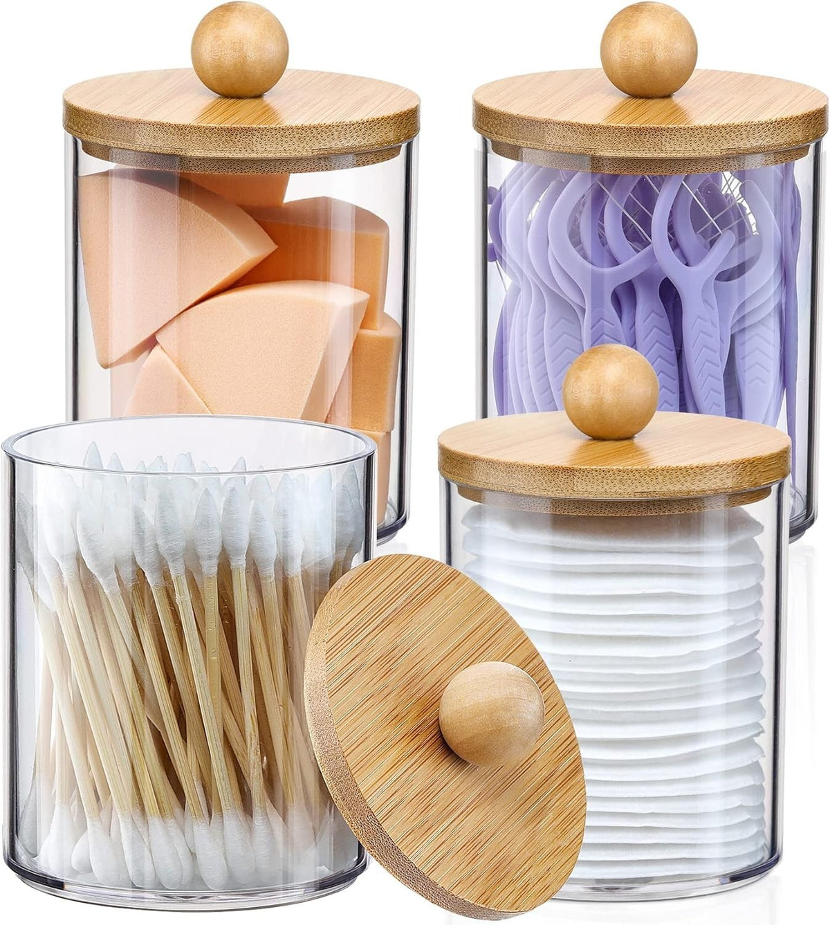 4 Pack 10oz Glass-Style Apothecary Jars with Bamboo Lids for Storage & Decor