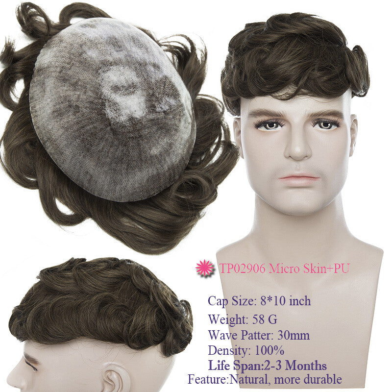 Super Thin Skin Men's Human Hair Toupee Hair Replacement System - Natural Look
