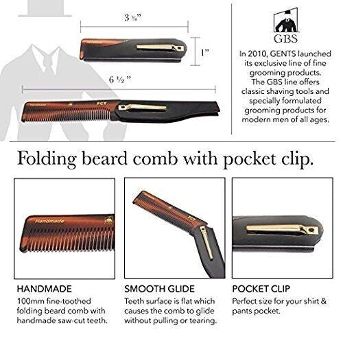 2 Pack Men's Beard & Hair Comb Set - Folding Travel Pocket Combs for Grooming