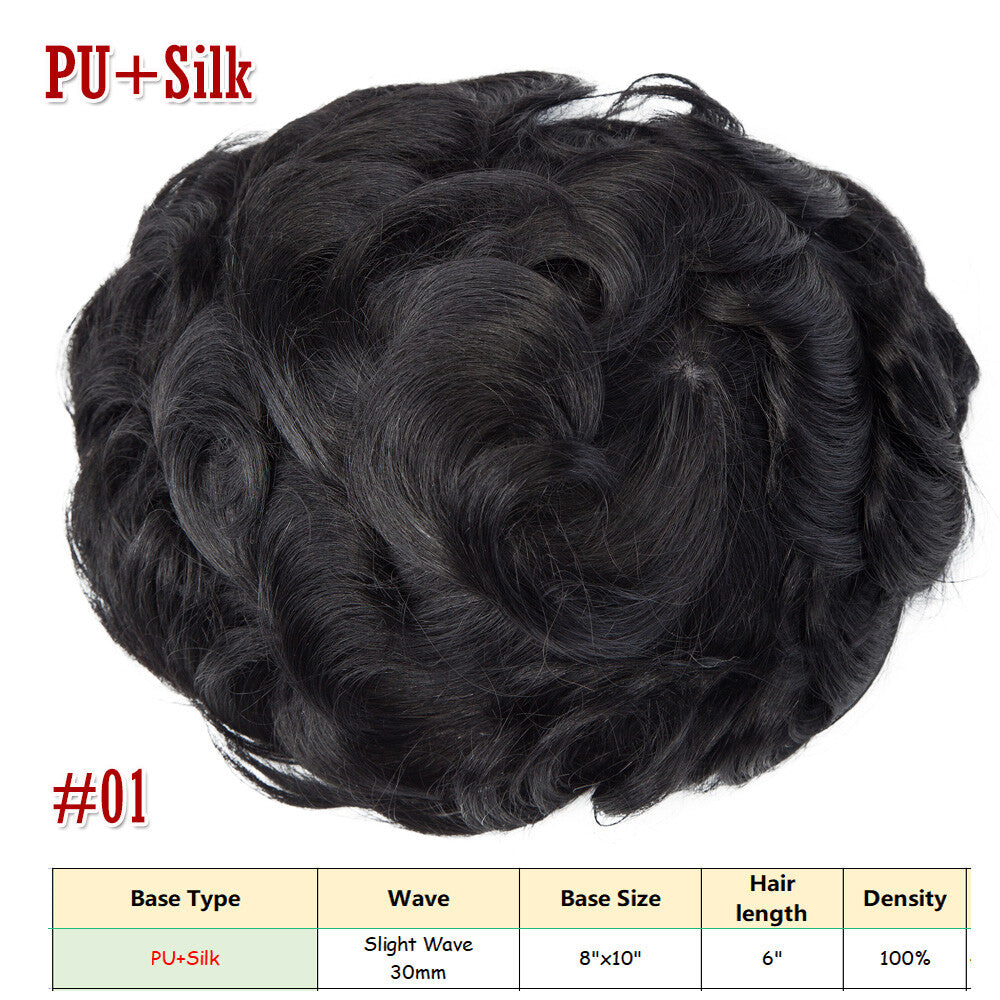 Men's Human Hair Toupee V Loop Hair Replacement System - Natural Look