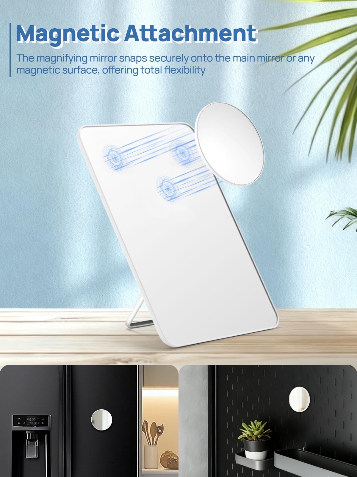 10x7 Inch White Tabletop Makeup Mirror with 10X Magnifier & Adjustable Stand