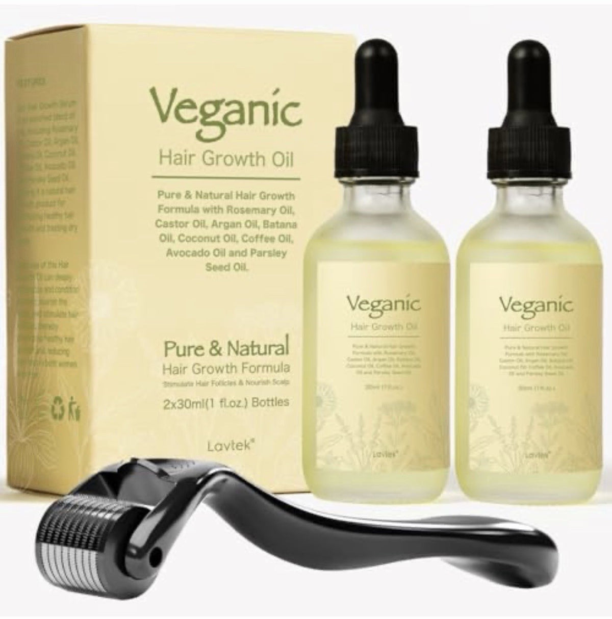 Hair Growth Oil Kit with Dermaroller - 2x30ml Botanical Blend