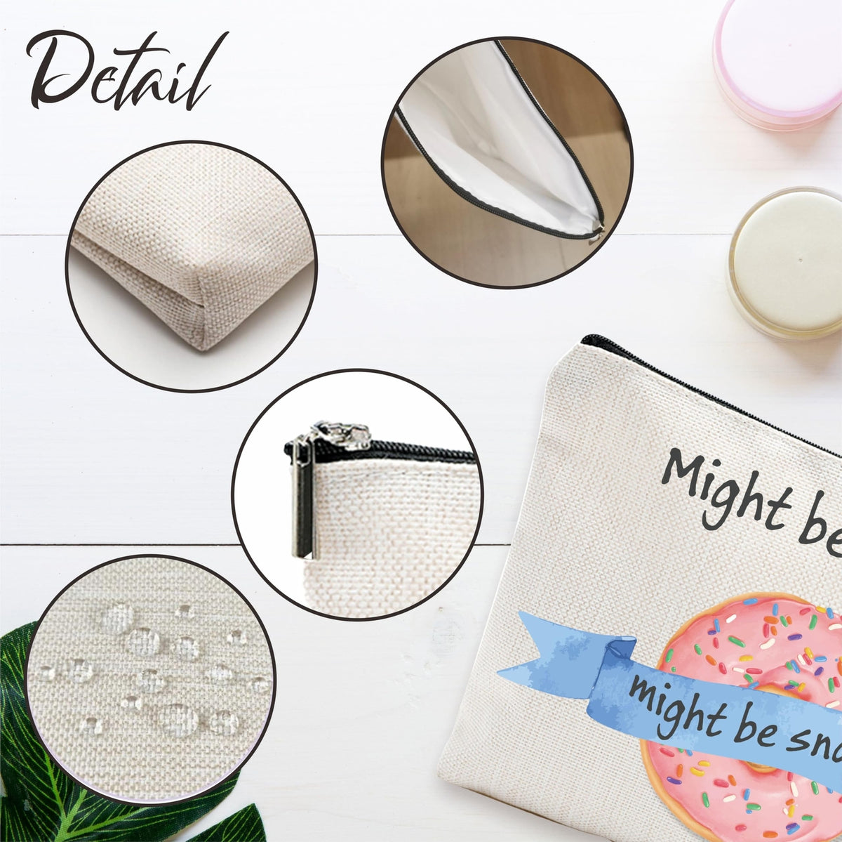 Funny Makeup Bag with Pink Donuts - Travel Cosmetic & Toiletry Organizer