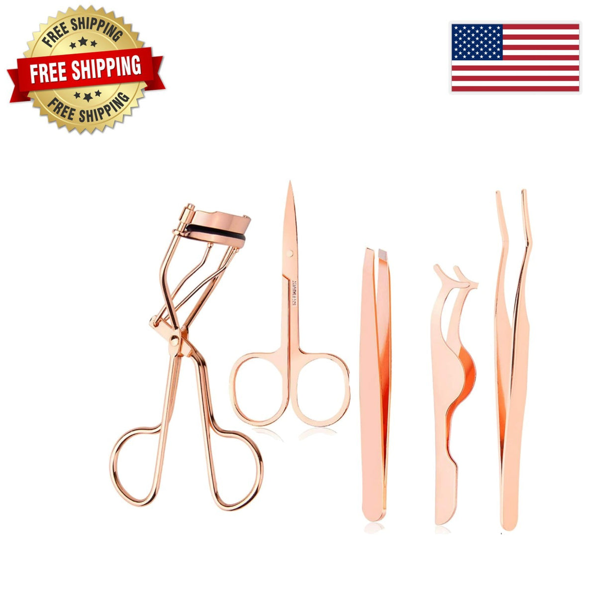 5-Piece Stainless Steel Eyelash & Eyebrow Grooming Kit for Women