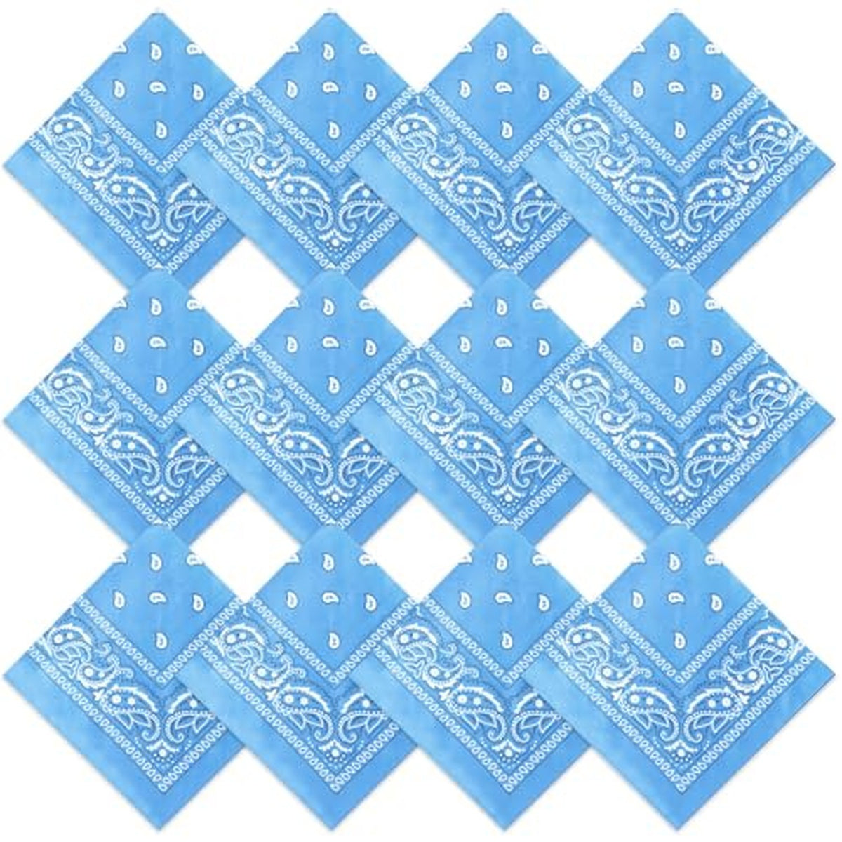 Sky Blue Polyester Bandanas Bulk Pack - 12 Pieces for Women & Men