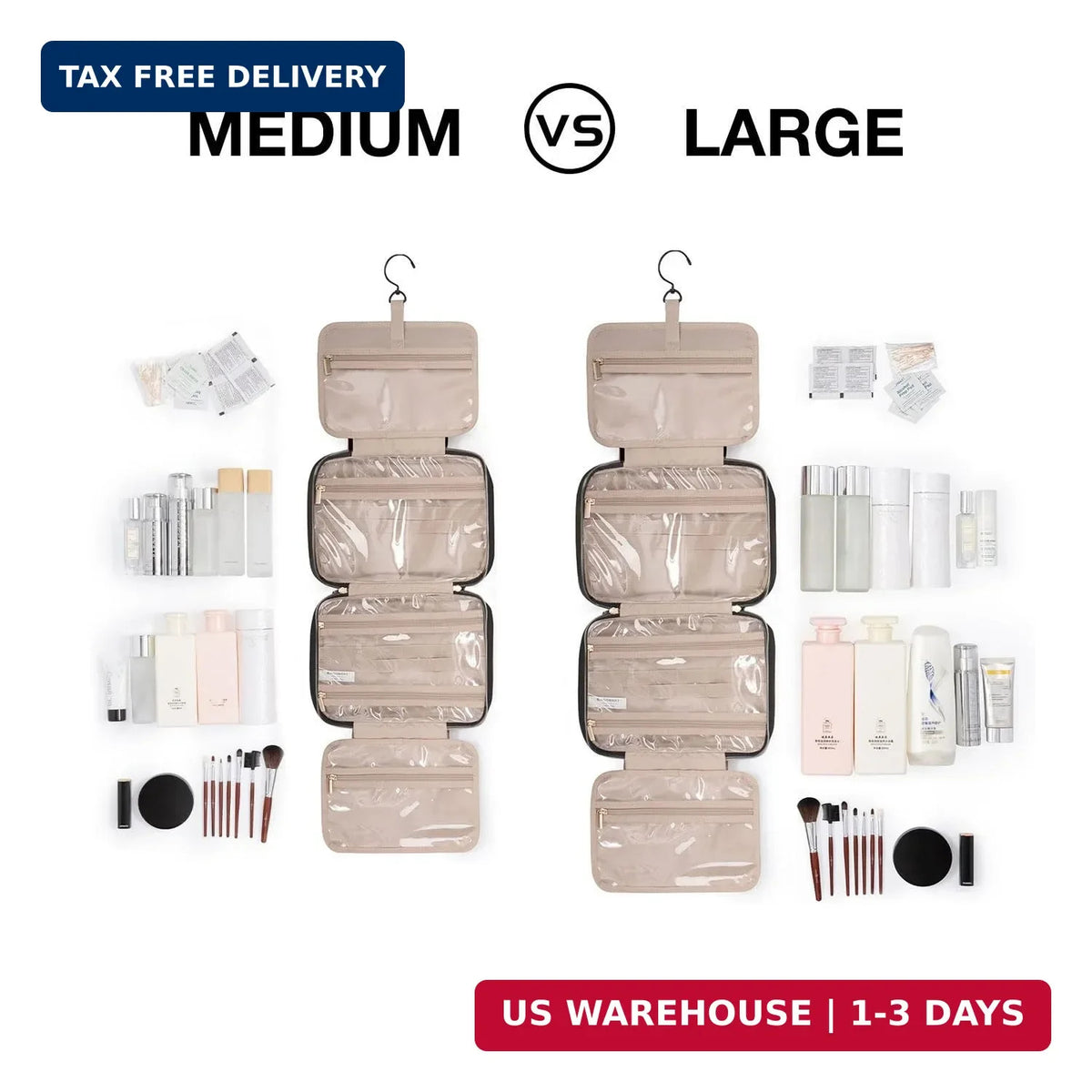 Large Water-Resistant Travel Toiletry Bag with Hanging Hook & Compartments