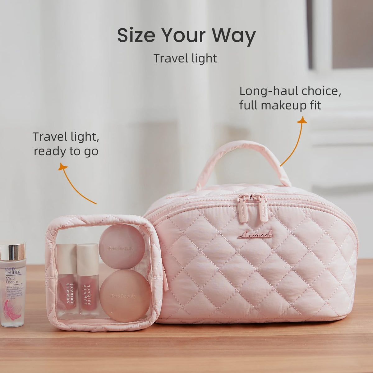 Travel Makeup Bag Set for Women Waterproof Puffer Cosmetic Organizer with Compartments