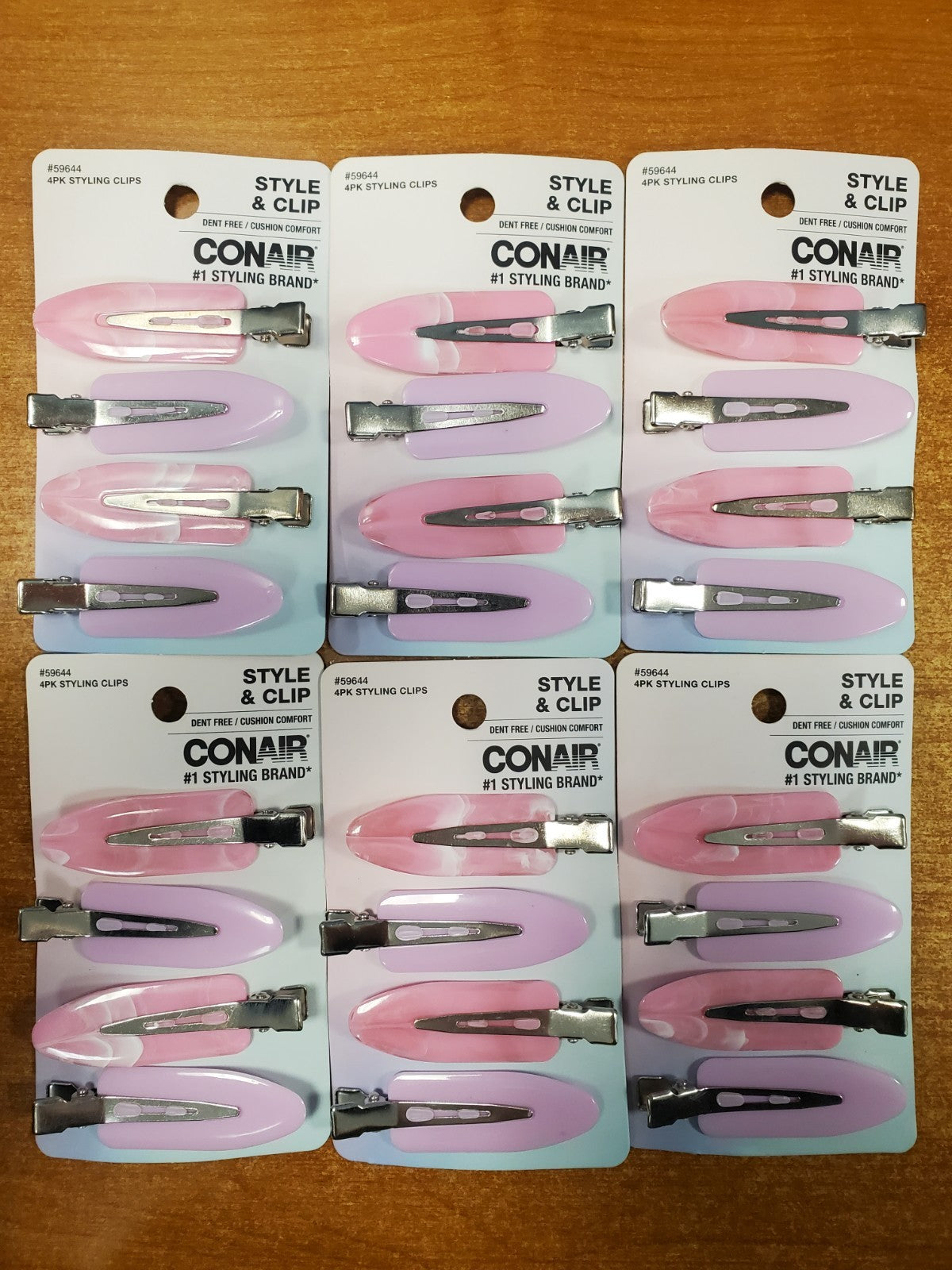 6 Pks of 4: Conair Style & Clip No Bend/Crease Hair Clips Pink/Purple