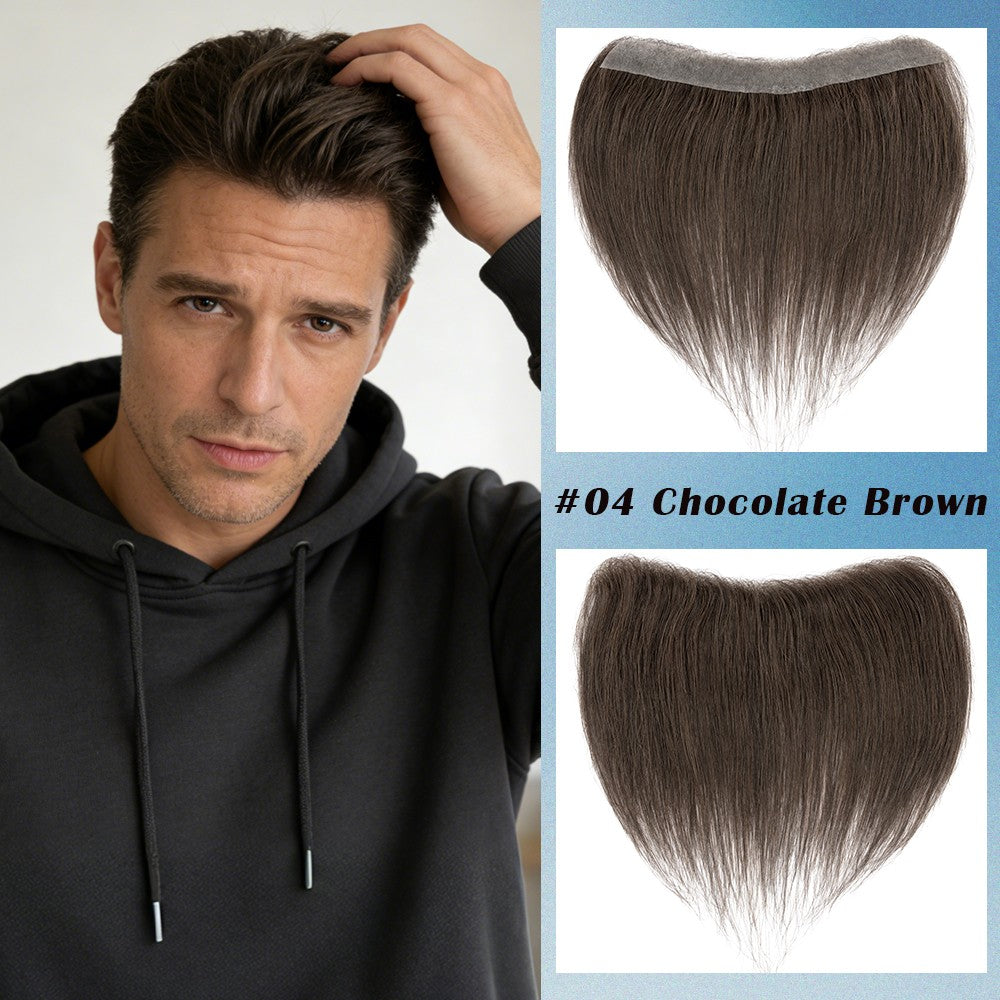 Mens Forehead Hairline Toupee Human Hair Replacement System Front Piece Wig