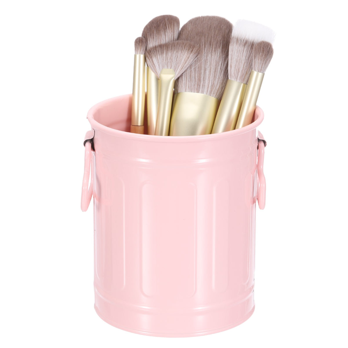 Light Pink Metal Makeup Brush Holder Organizer with Handle - 3.5x4.5 Inch