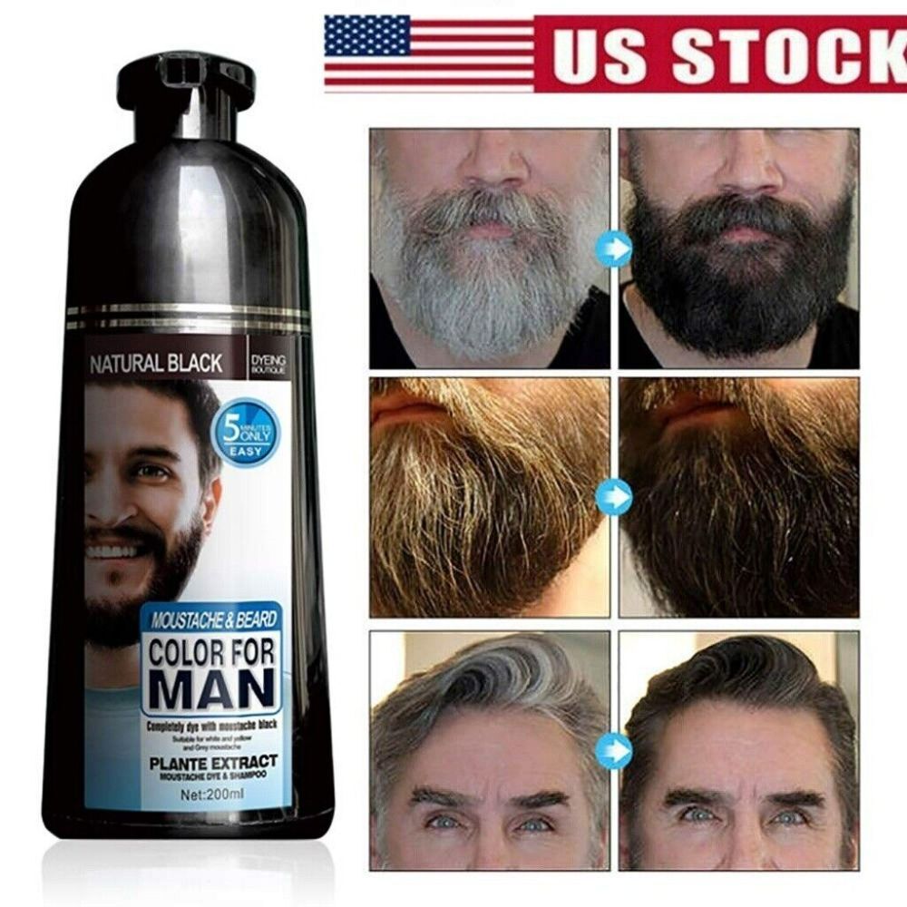 2-Pack Permanent Black Beard & Hair Dye Shampoo, 200ml