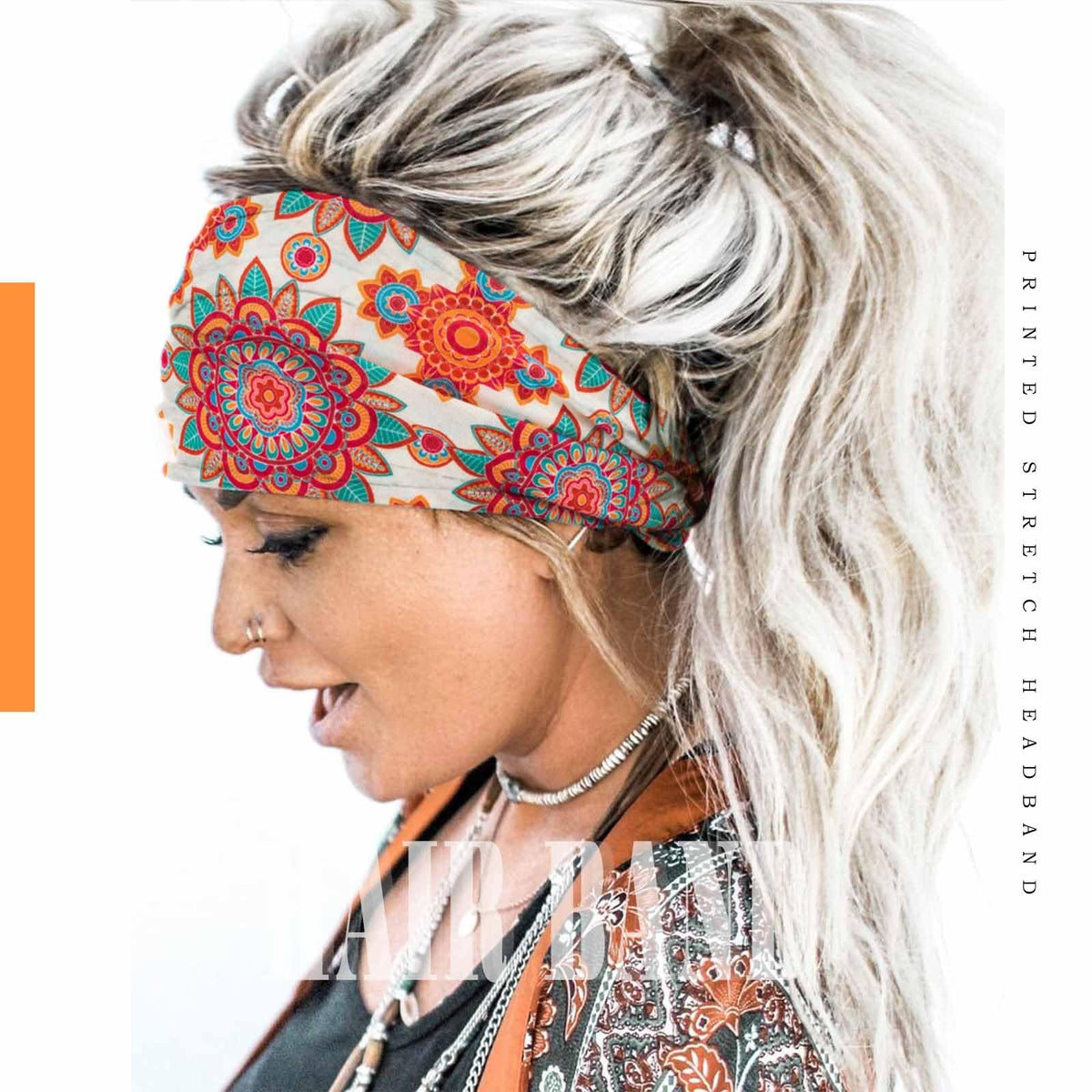Wide Boho Headbands Floral Stretch Head 1 Count (Pack of 4), Trendy