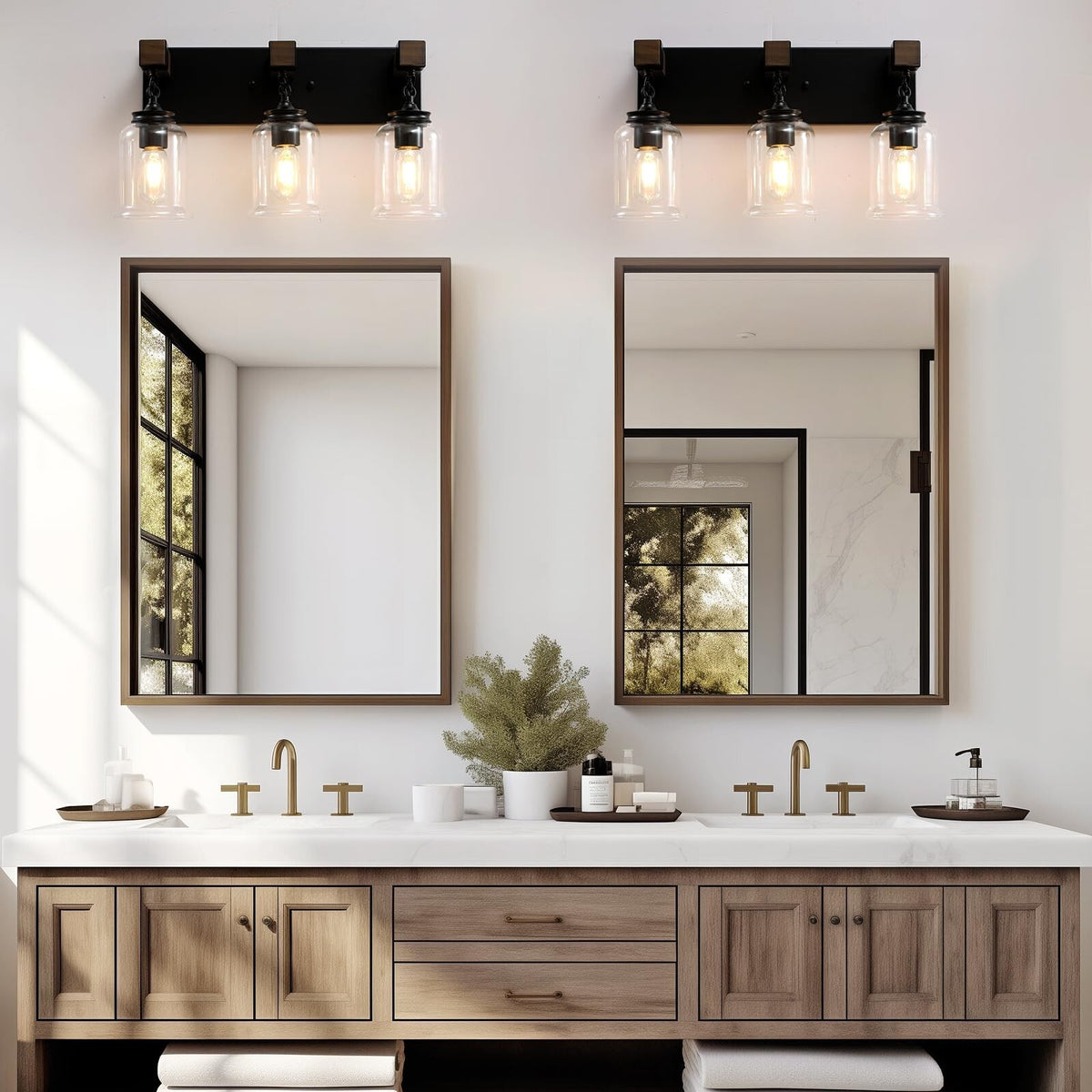 Farmhouse Bathroom Light Fixtures - 3-Light Matte Black Vanity Wall Lamp
