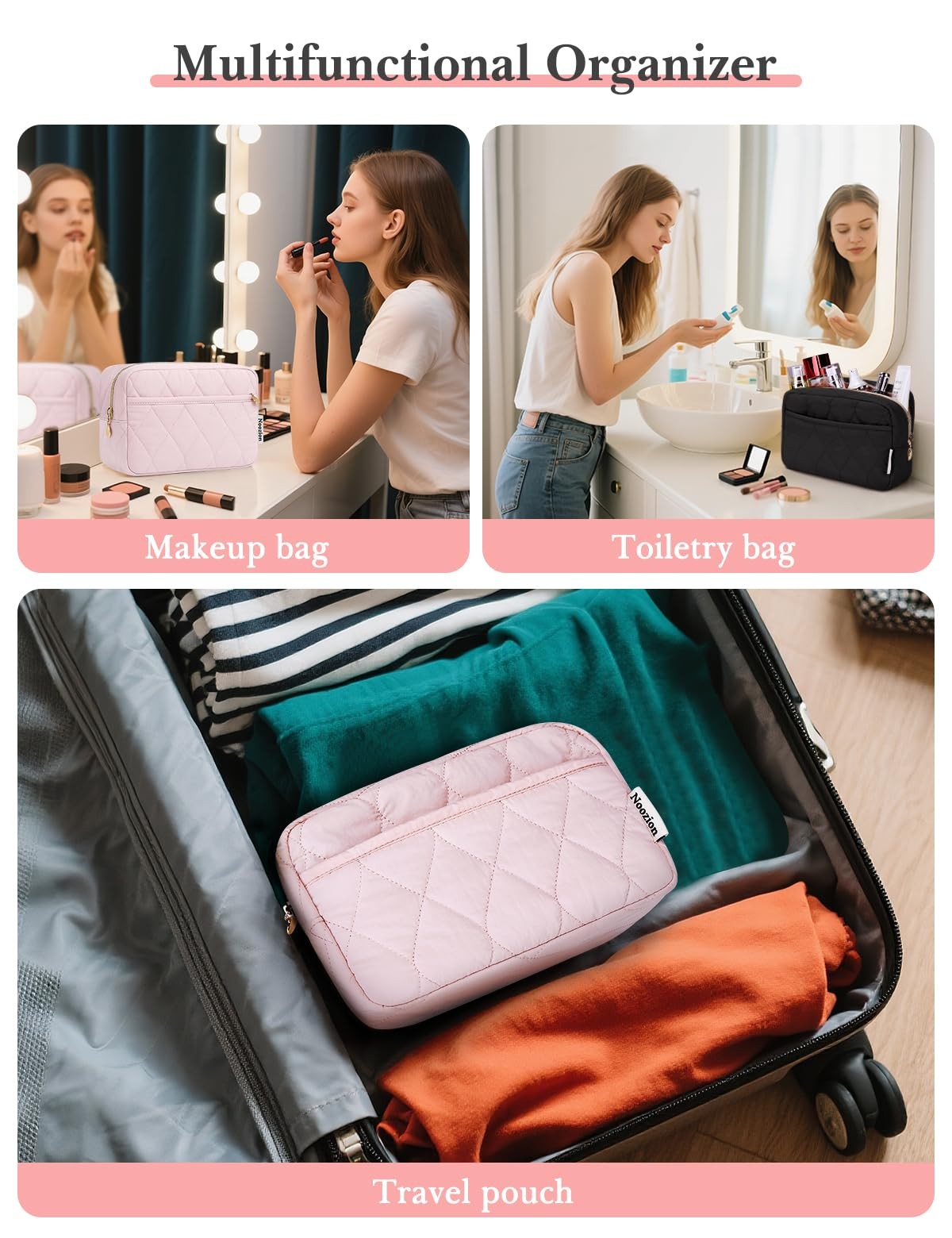 Travel Toiletry Bag with Padded Compartments - Pink, 8.6x3.5x5.8 Inches