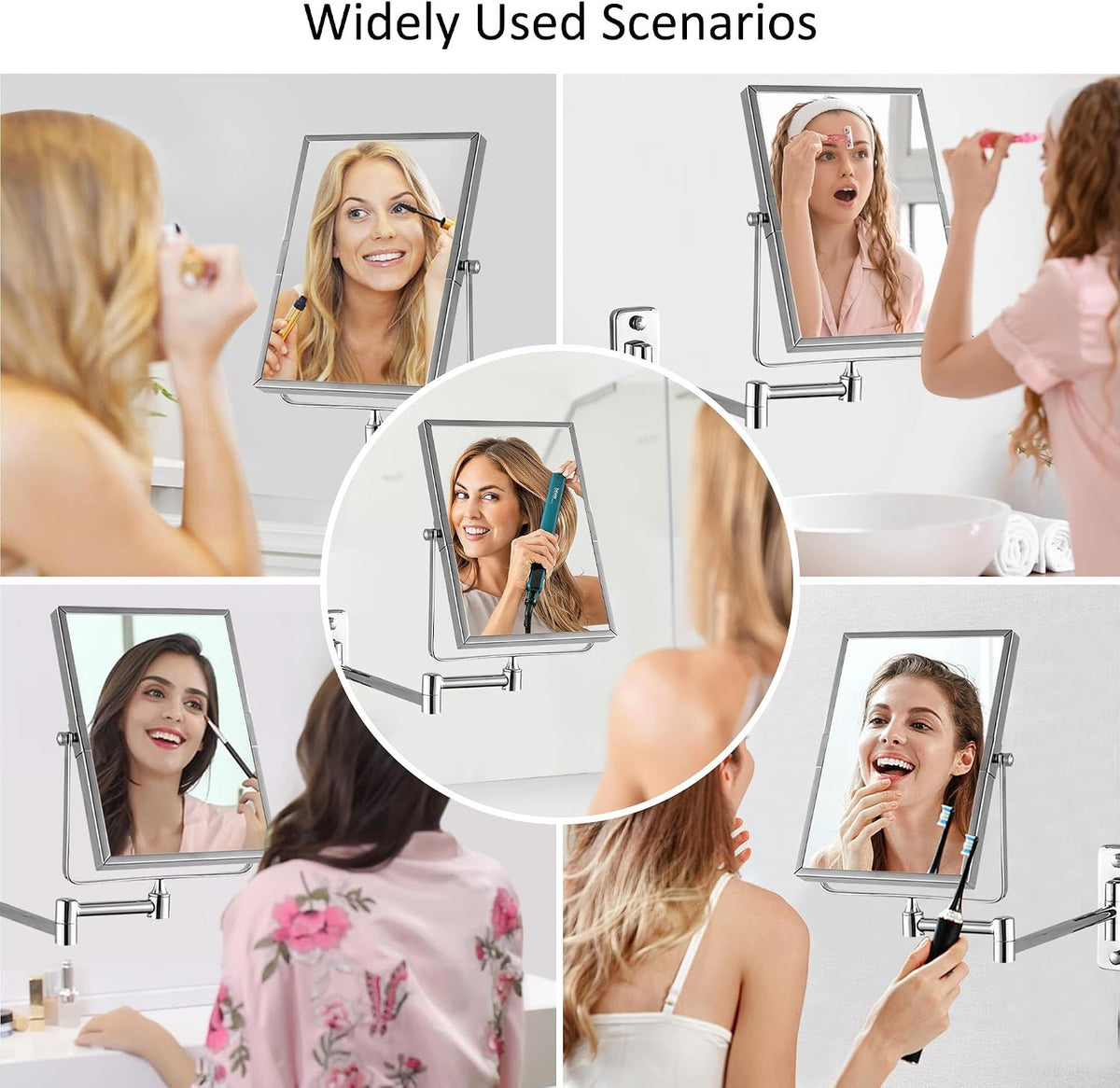 3X Magnifying Wall Mounted Vanity Makeup Mirror - 8x6 Inch Adjustable Chrome Frame