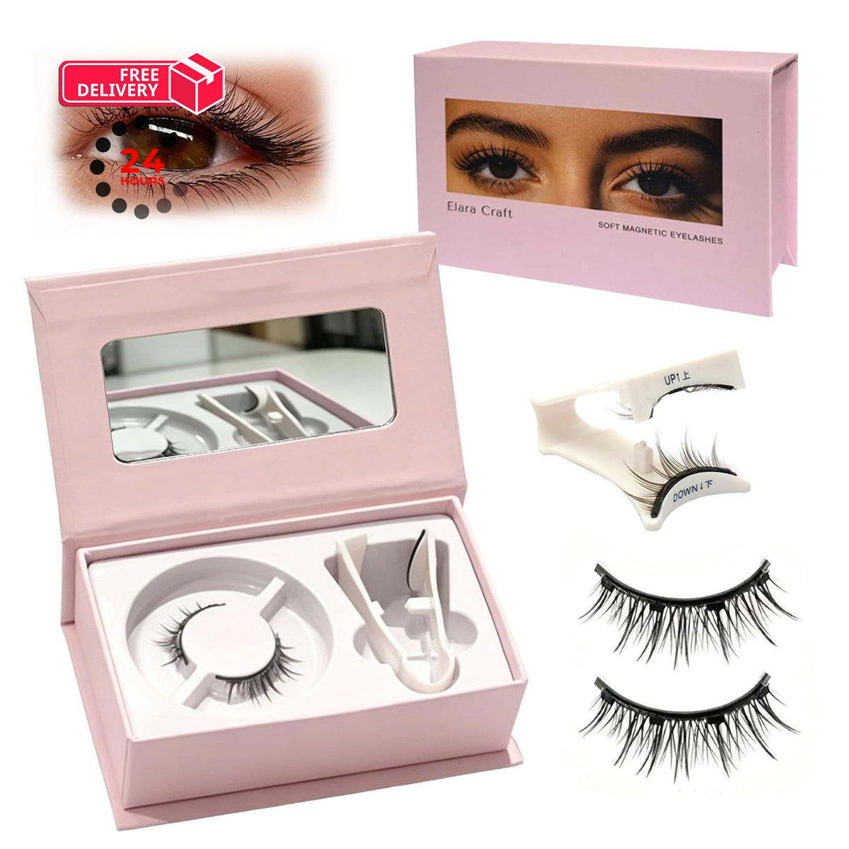 Magnetic False Eyelashes with Applicator - Natural 3D Fluffy Look, Pack of 1