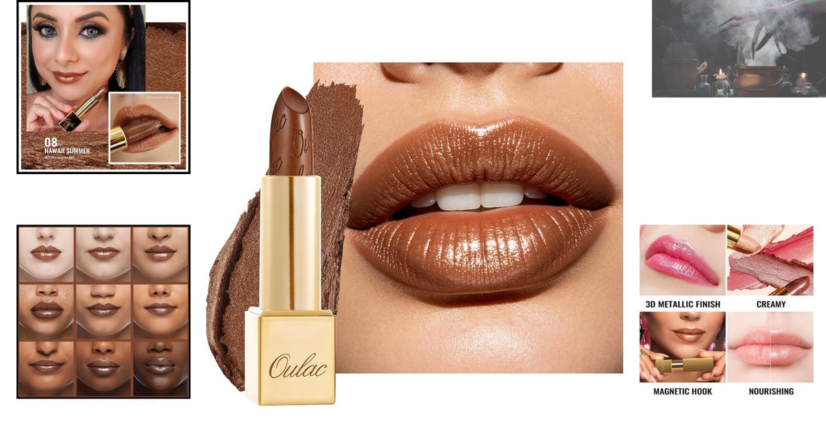 Dark Brown Lipstick with Glitter Finish - Hydrating, Long-Lasting Makeup