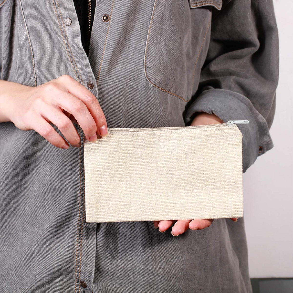 10 Pack DIY Canvas Cosmetic Bags - Blank Makeup Pouches for Customization