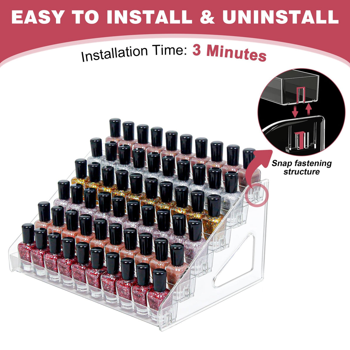 4-Tier Clear Acrylic Nail Polish Organizer Holds 32-64 Bottles Vanity Storage