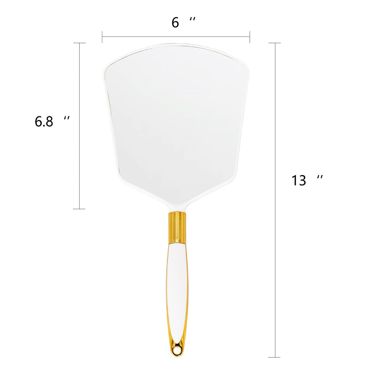White Handheld Makeup Mirror with Handle & Hook Hole 6x6.8 Inch