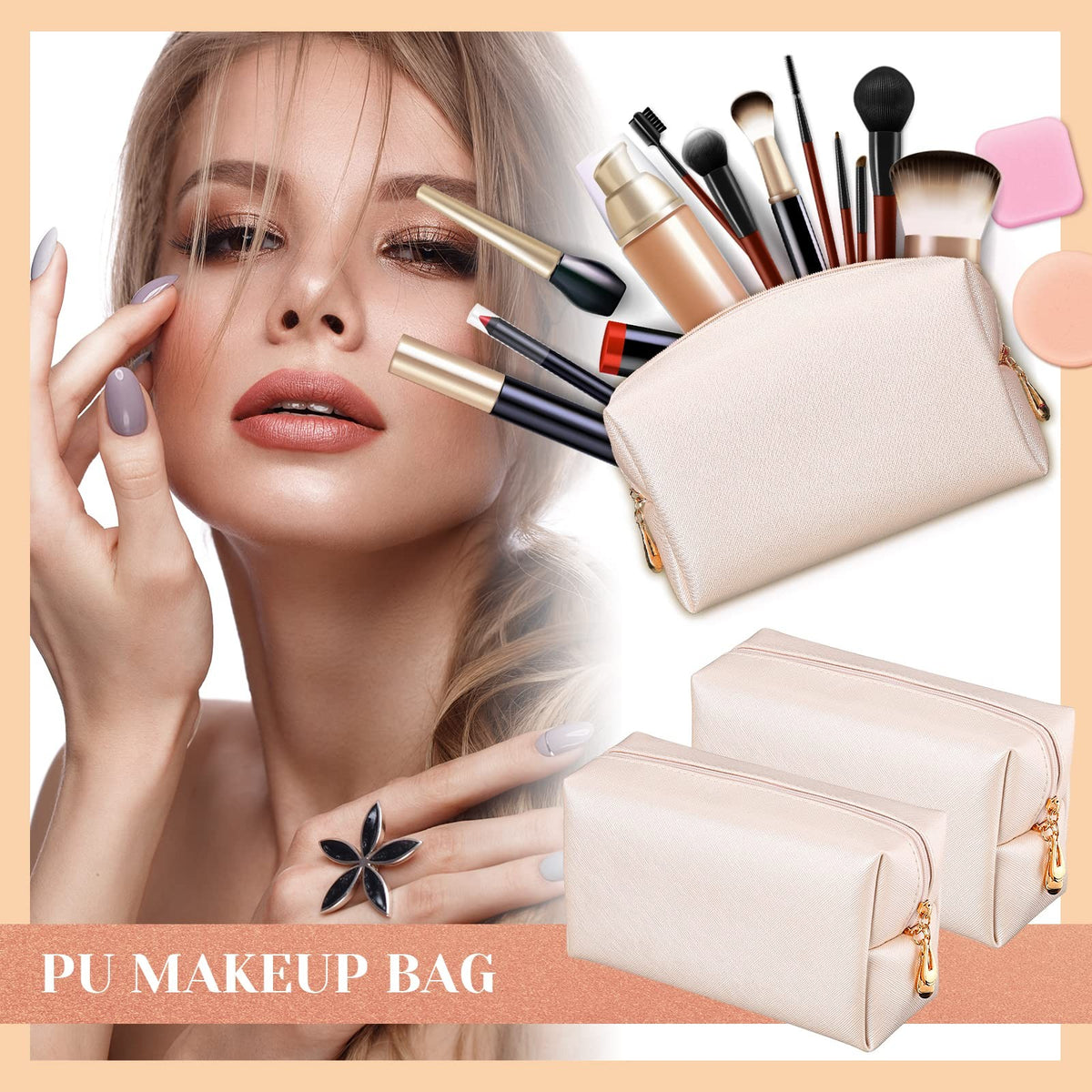 20-Pack Waterproof PU Leather Makeup Pouches with Zipper – Travel Cosmetic Bags for Women