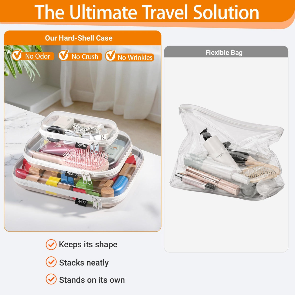 3-Piece Clear Hard Shell Zipper Case Set for Travel, Storage & Organization