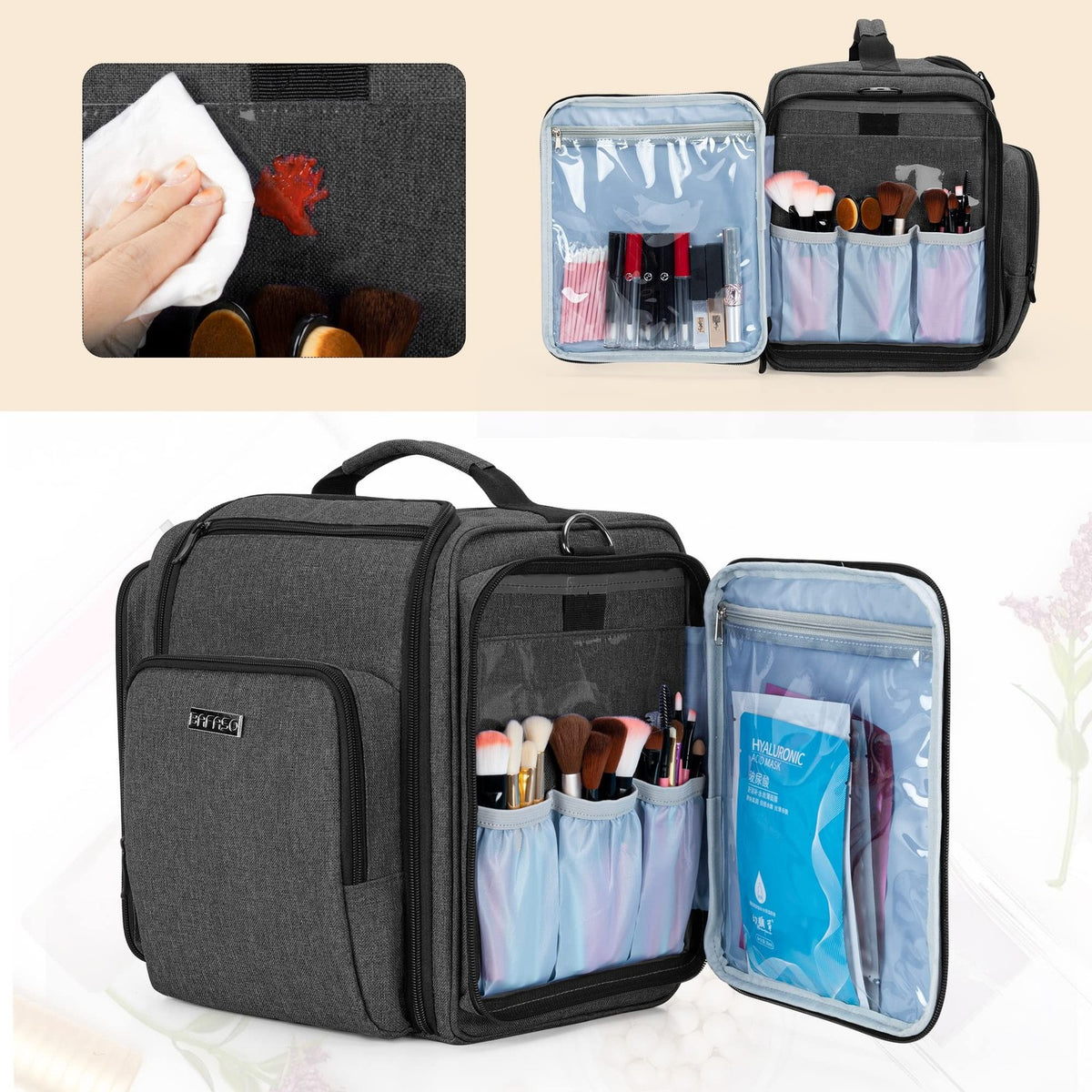 Large Travel Toiletry Bag with 4 Removable Pouches - Organizer for Cosmetics & Accessories