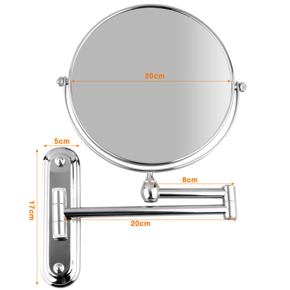 Extending 8-Inch Double-Sided Wall-Mount Makeup & Shaving Mirror with 10X Magnification