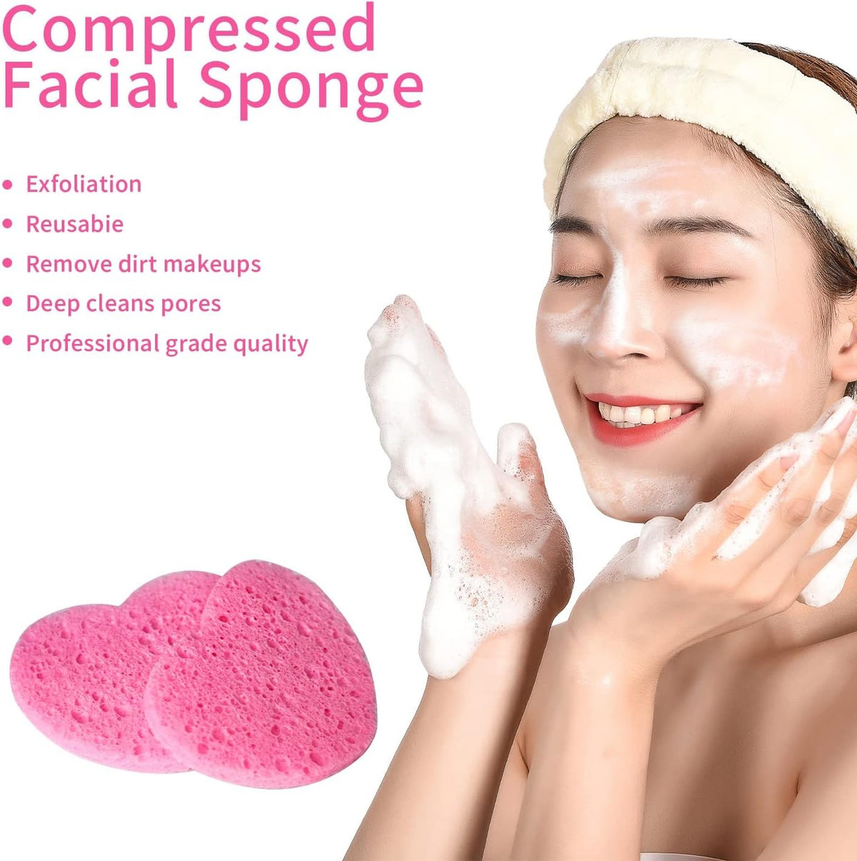 50 Count Heart-Shaped Natural Cellulose Facial Sponges for Gentle Daily Cleansing