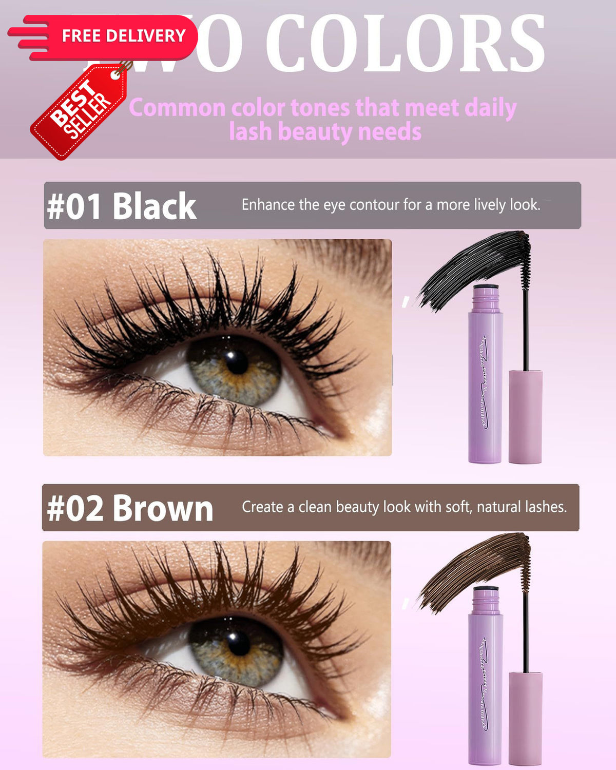 Eyebrow and Eyelash Mascara for Seniors 60+ - Waterproof, Smudge-Proof, Set of 2