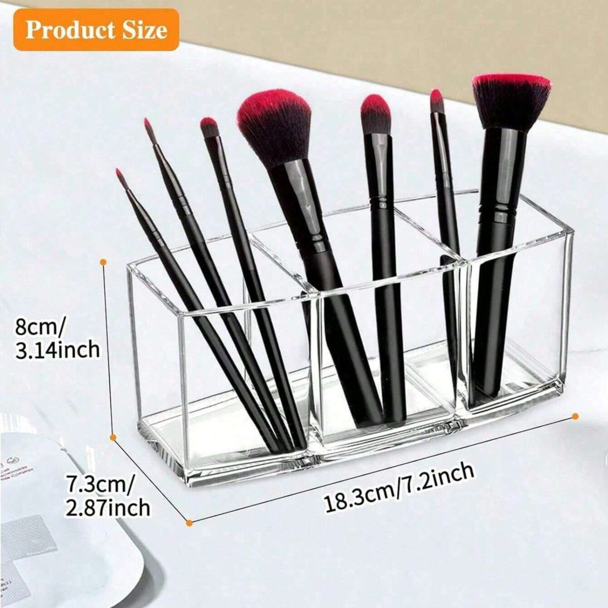 3 Slot Makeup Brush Organizer with Clear PET Material for Cosmetics Storage