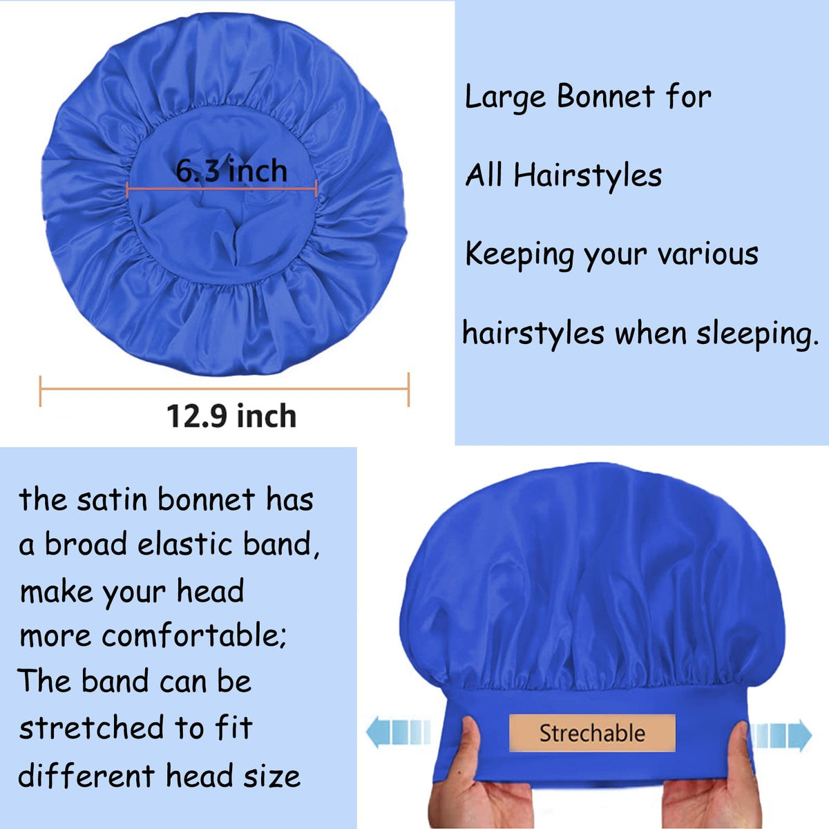 PHILIGHTS 3PCS Bonnets for Women, Satin Bonnet Hair One Size, Set C