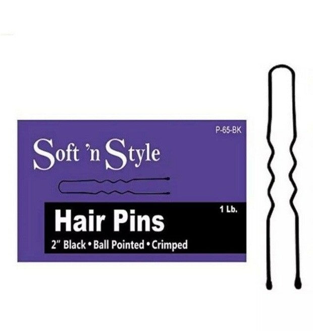 SOFT N STYLE 2" Crimped Hair Pins Black 1 lb HC-P65-BK - LOT OF 3