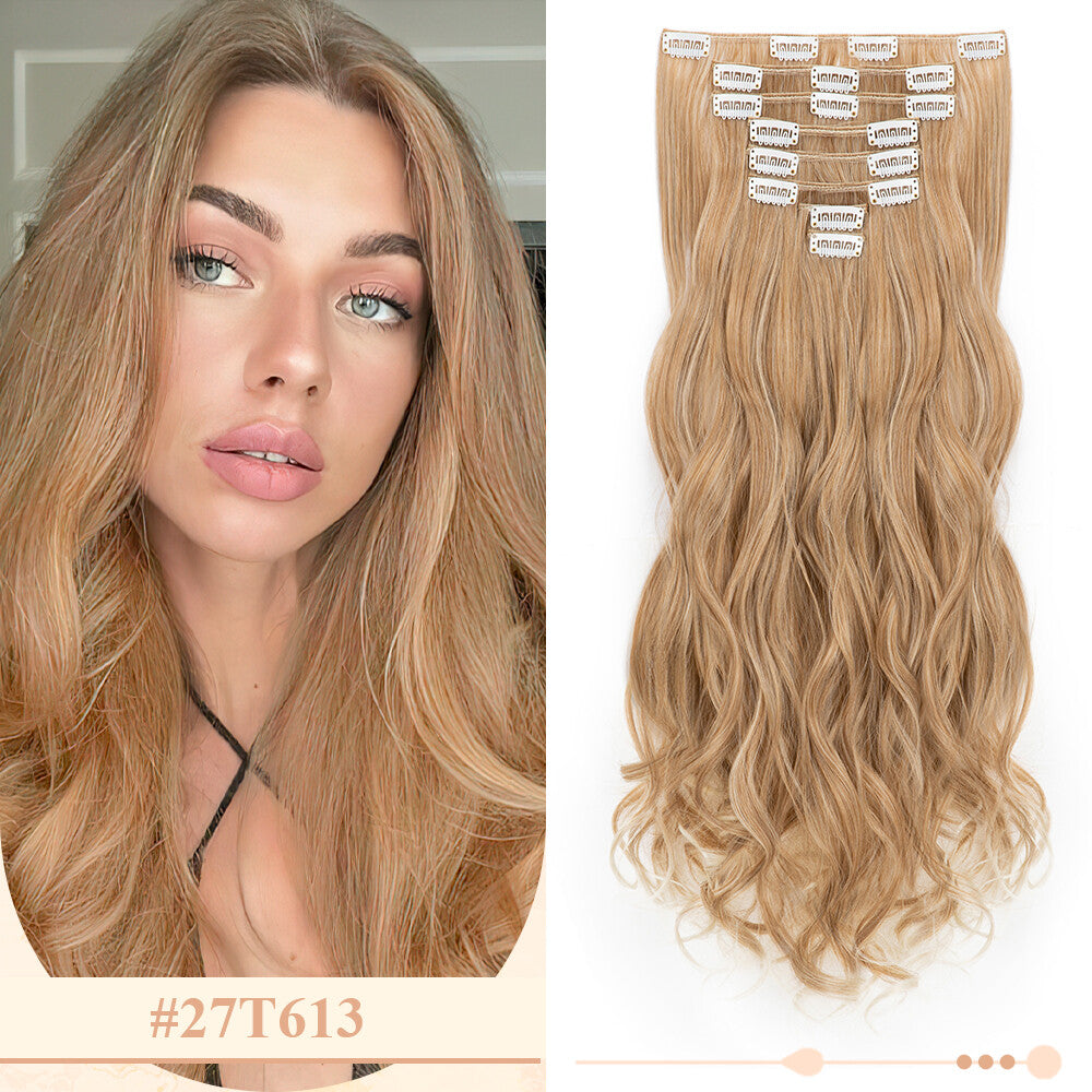 Clip-In Hair Extensions Full Head Ombre Highlight Synthetic Thick Hair 8-24 Inches