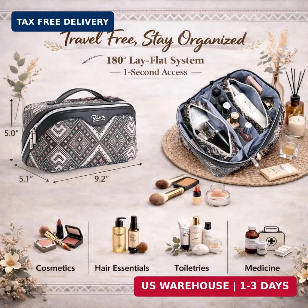 Travel Makeup Bag Organizer Set - Waterproof Leather, Large Capacity, 3-Piece