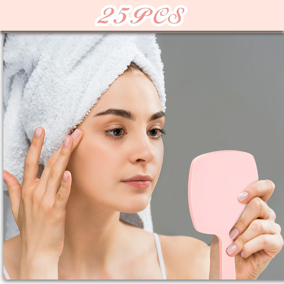 25 Pack Pink Handheld Mirrors with Handles - Travel Cosmetic & Makeup