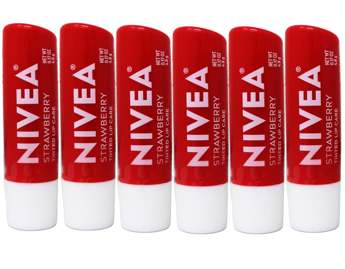 NIVEA Strawberry Lip Balm Tinted Lip Care Set - Hydrating & Nourishing 6 Pack