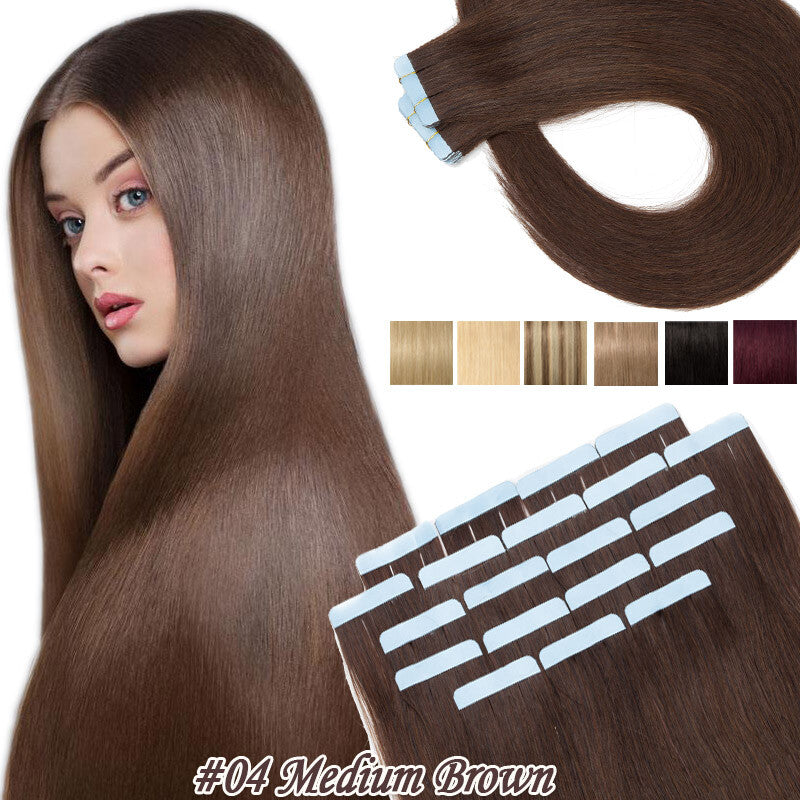 Full Head Skin Weft Tape-In Hair Extensions - Remy Human Hair, Thick & Natural