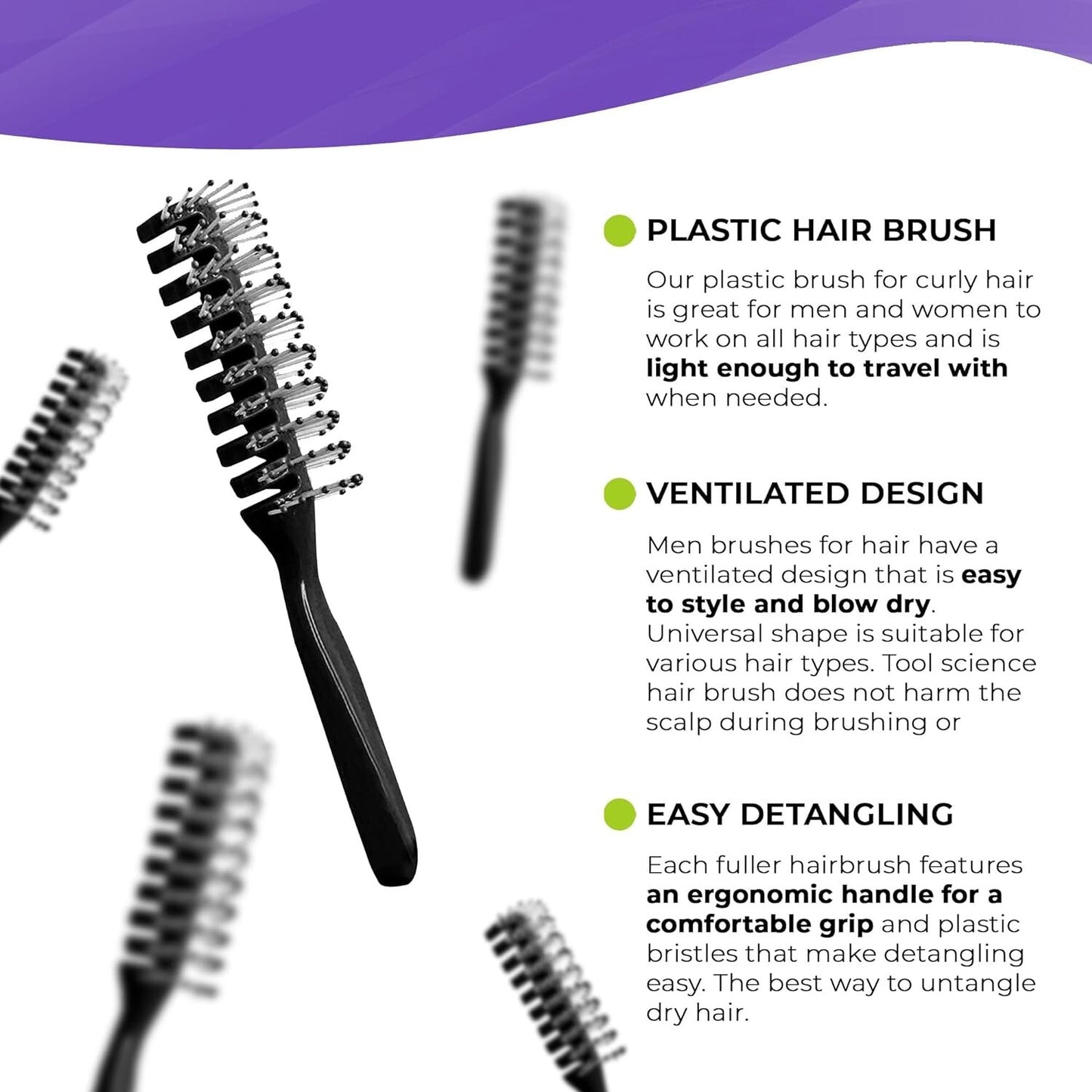 Plastic Bristles Hair Brushes 8 Inch Black 12 Pack Hair Styling Tools